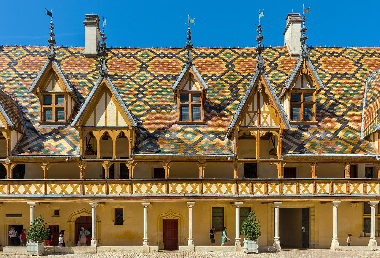 The glazed-tile courtyard of the Hôtel-Dieu, Hospices de Beaune