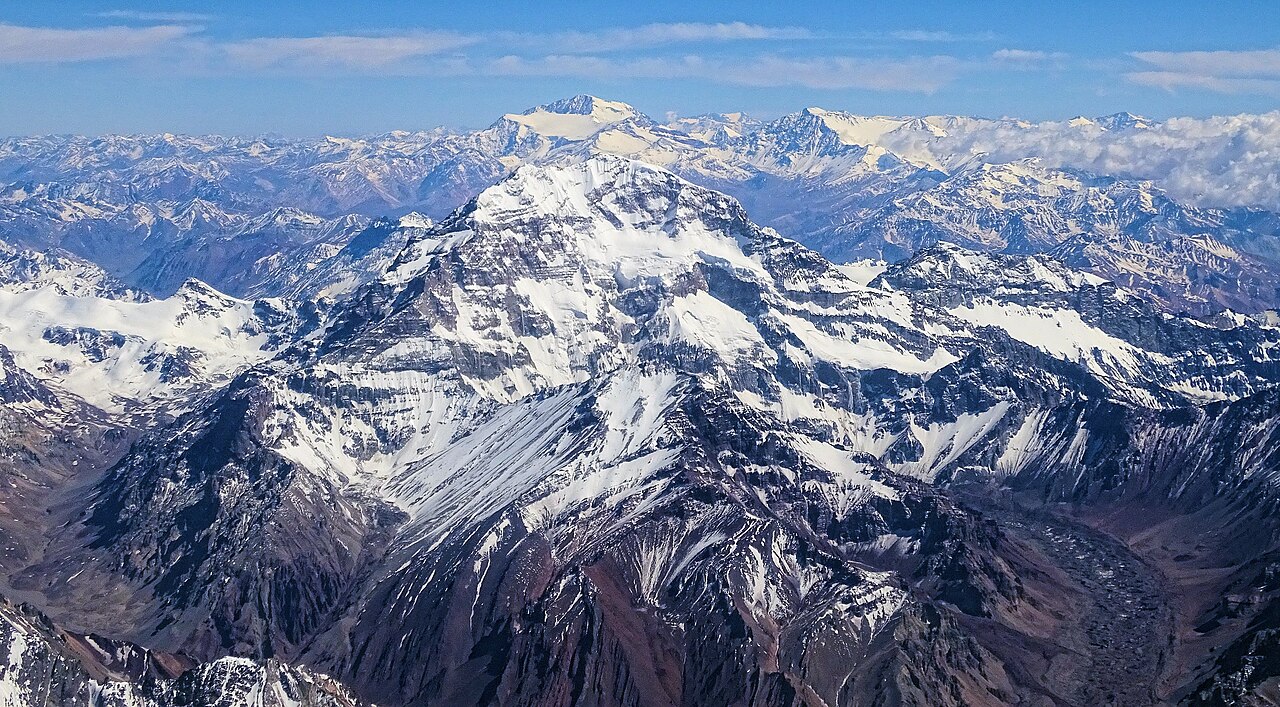 Aconcagua, the highest peak in the Andes, above the valley