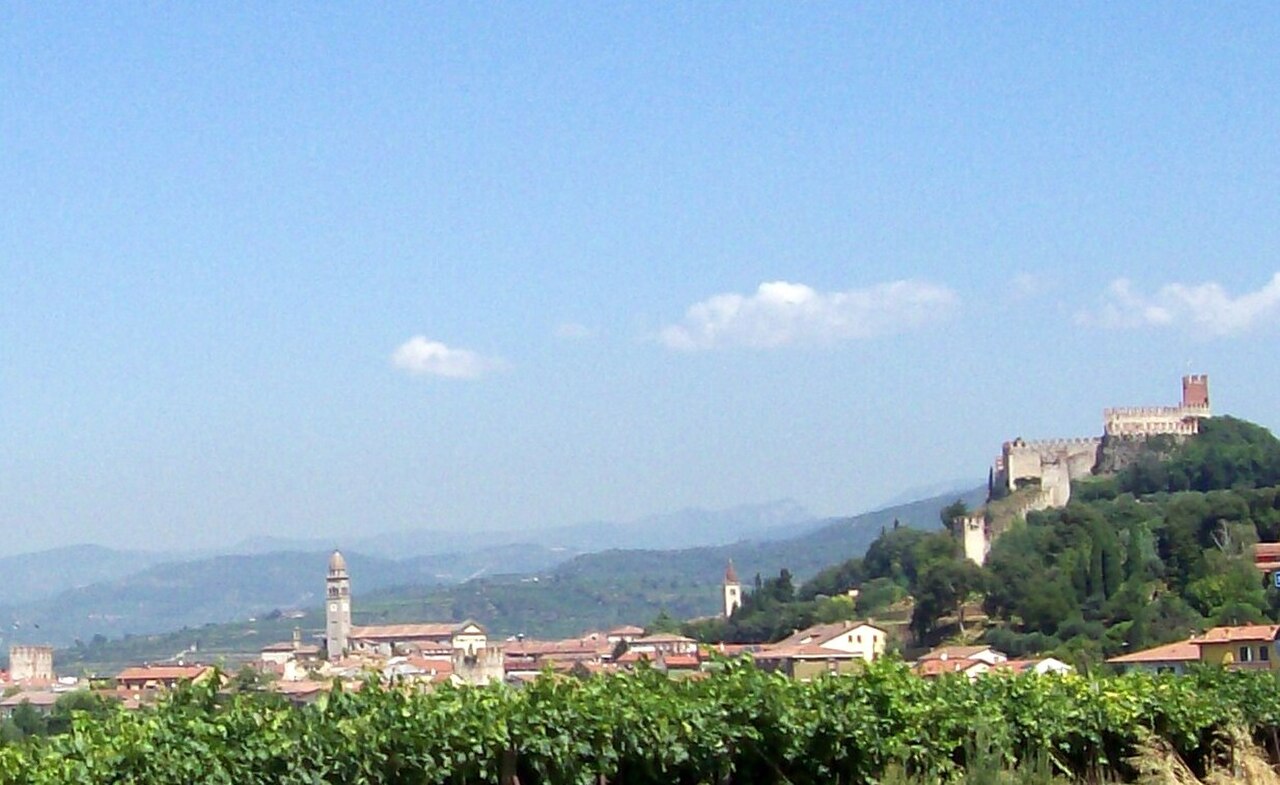 The walled town of Soave with its Scaliger castle above the vineyards